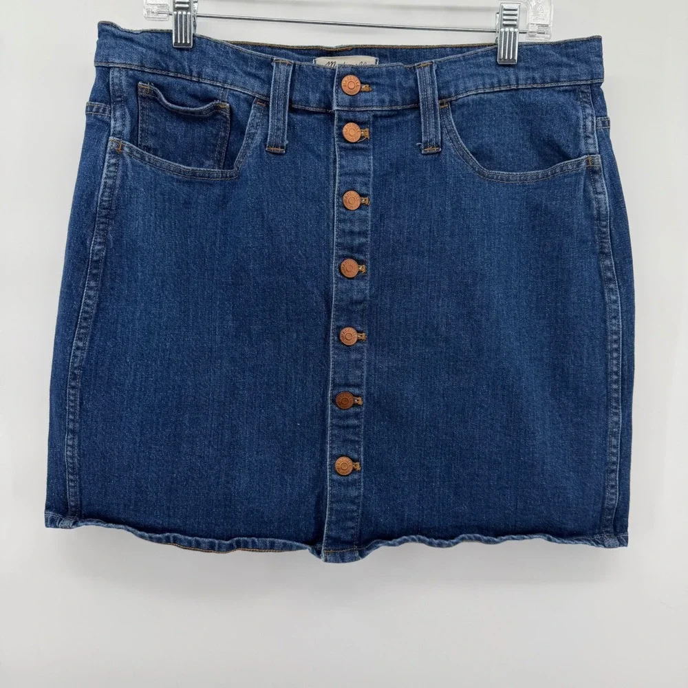Madewell Denim Button Front A Line Mini Skirt Dark Wash Casual Classic Womens 32